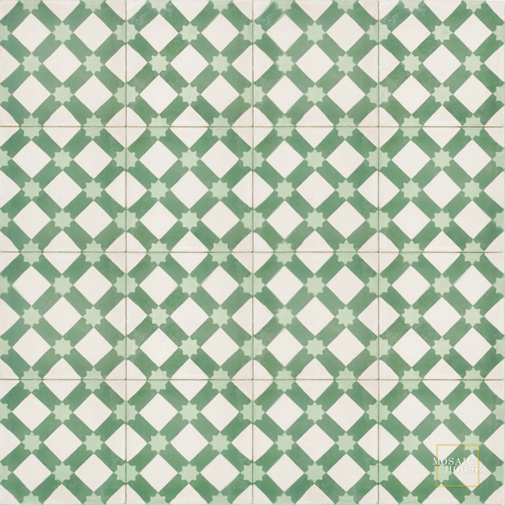 Mosaic House Moroccan tile Anemone C14-27-16 White Green Pale Jade, green  cement, encaustic, field, pattern 