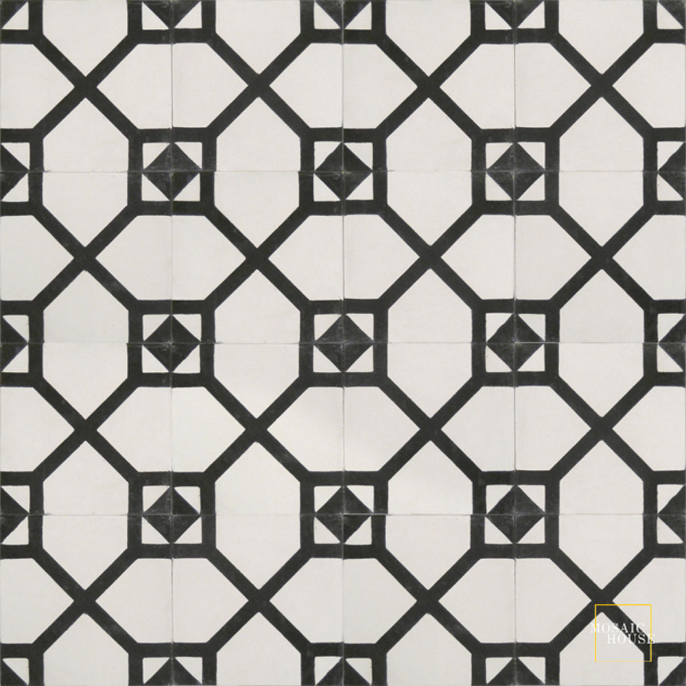Mosaic House Moroccan tile Bordeaux C14-4 White Black  cement, encaustic, field, pattern simple classic 