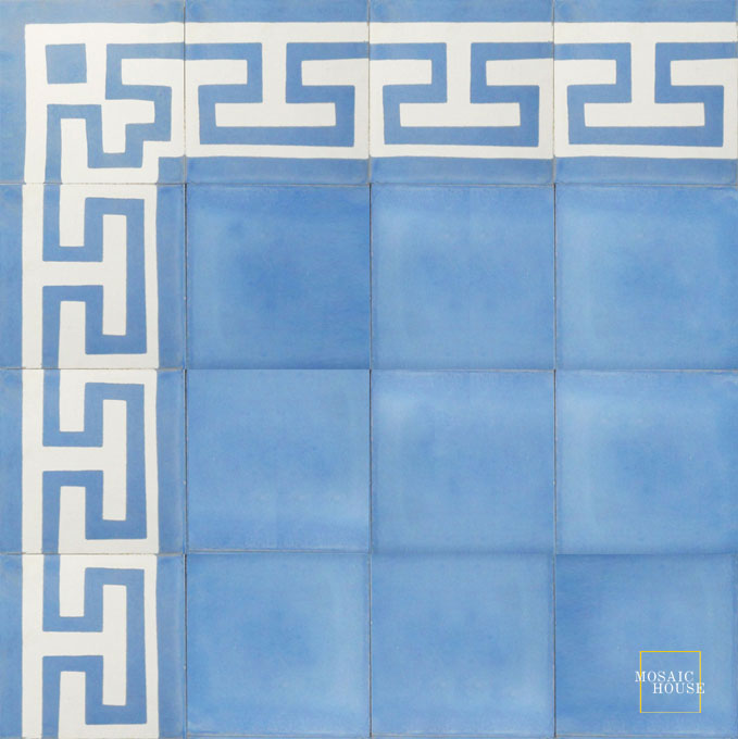 Mosaic House Moroccan tile Aralia Border C14-6 White Pacific Blue  cement, encaustic, border 