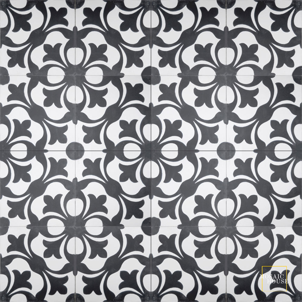 Mosaic House Moroccan tile Chelsea C14-4 White Black  cement, encaustic, field, pattern 