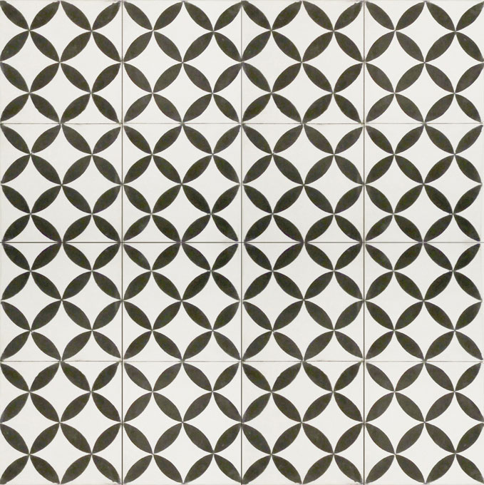 Mosaic House Moroccan tile Daisy C14-4 White Black  cement, encaustic, field, pattern 