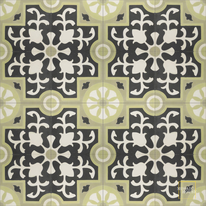 Mosaic House Moroccan tile Jardin C4-36-14-35 Black Ash Gray, gray White Mint, green  cement, encaustic, field, pattern 