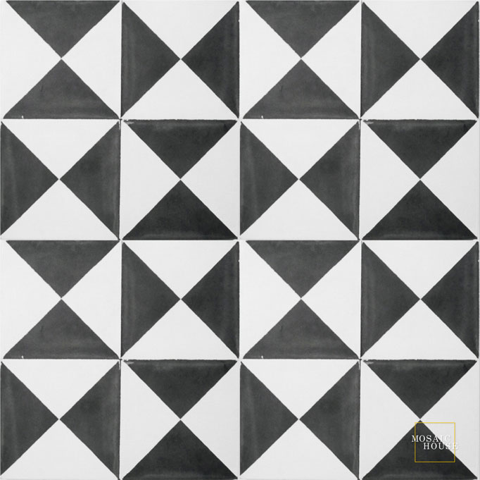 Mosaic House Moroccan tile Mariposa C14-4 White Black  cement, encaustic, field, pattern 