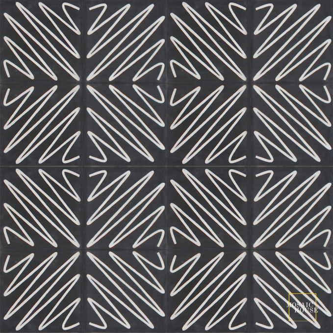 Mosaic House Moroccan tile Metro C4-14 Black White  cement, encaustic, field, pattern, modern 