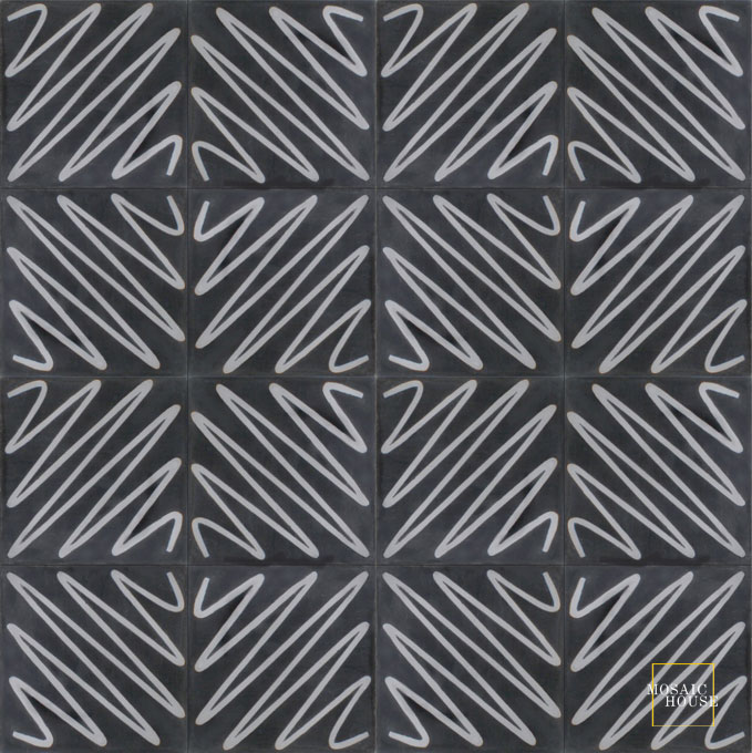 Mosaic House Moroccan tile Metro C4-24 Black Silver, gray  cement, encaustic, field, pattern 