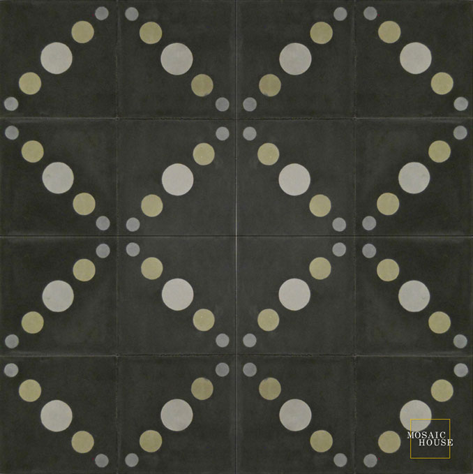 Mosaic House Moroccan tile Moon C4-33-36-24 Black Gray Ash Gray, gray Silver, gray  cement, encaustic, field, pattern 