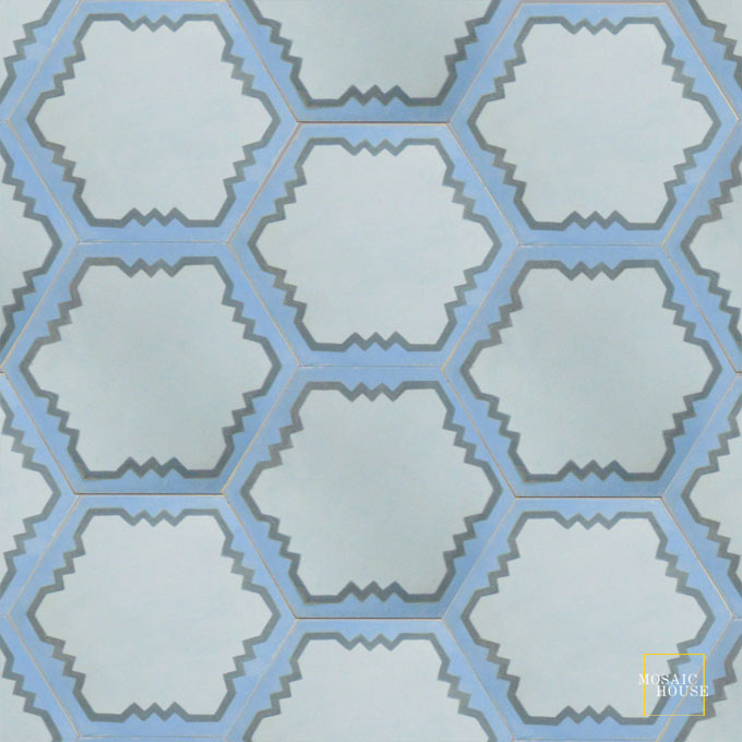 Mosaic House Moroccan tile Parisienne Art C23-29-6 Mist, blue Azur Blue Pacific Blue  cement, encaustic, field, pattern 
