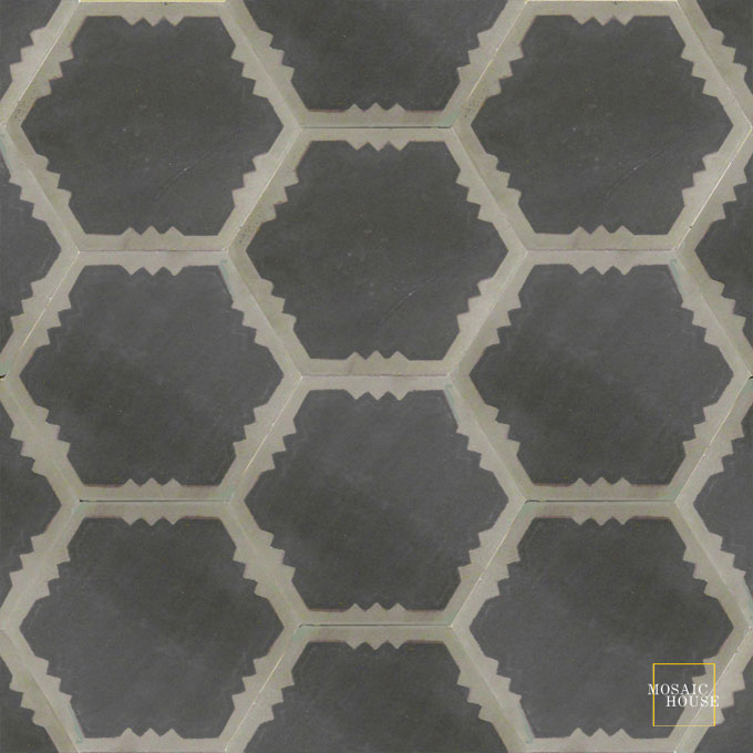 Mosaic House Moroccan tile Parisienne Art C4-34 Black Aged Copper, gray  cement, encaustic, field, pattern 