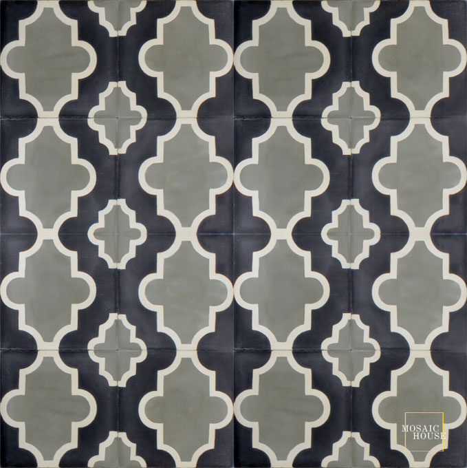 Mosaic House Moroccan tile Primula SQ C4-34-3 Black Aged Copper, gray Cream, white  cement, encaustic, field, pattern 