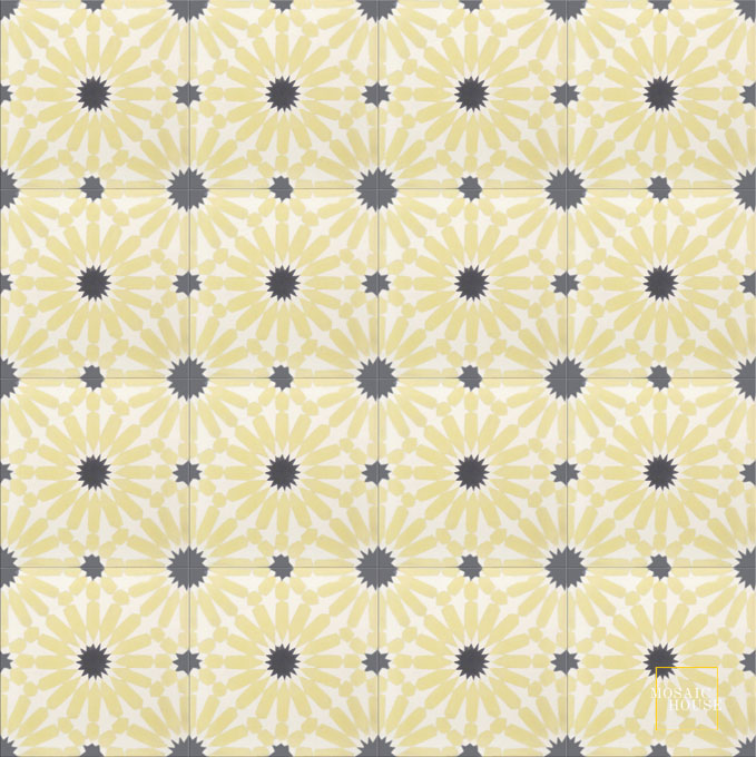 Mosaic House Moroccan tile Rugosa C2-14-4 Yellow White Black  cement, encaustic, field, pattern 