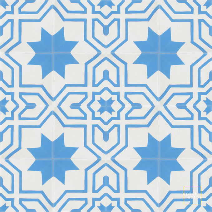 Mosaic House Moroccan tile Salvia C14-11 White Blue  cement, encaustic, field, pattern, traditional, stars 