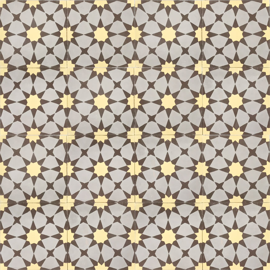 Mosaic House Moroccan tile Snowbank C45-2-5 City Gray Yellow Chocolate, brown  cement, encaustic, field, pattern 