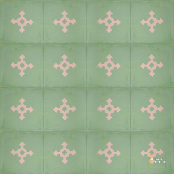 Mosaic House Moroccan tile Stipa C30-20 Spring Green Bisque, pink cement, encaustic, field, pattern