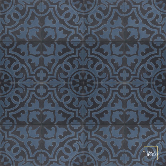 Mosaic House Moroccan tile Versailles C4-41 Black Midnight Blue  cement, encaustic, field, pattern 