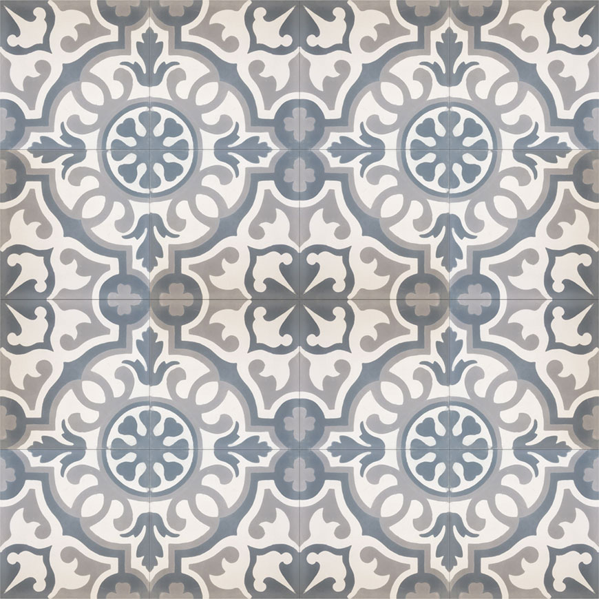 Mosaic House Moroccan tile Versailles C14-24-33 White Silver, gray Gray  cement, encaustic, field, pattern 