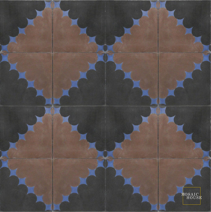 Mosaic House Moroccan tile Wazo C4-5-43 Black Chocolate, brown Indigo, blue  cement, encaustic, field, pattern 