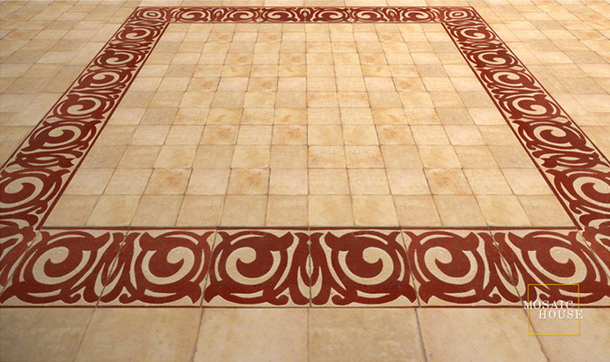 Mosaic House Moroccan tile Ceceile 7 Chiseled
 Red  chiseled border 