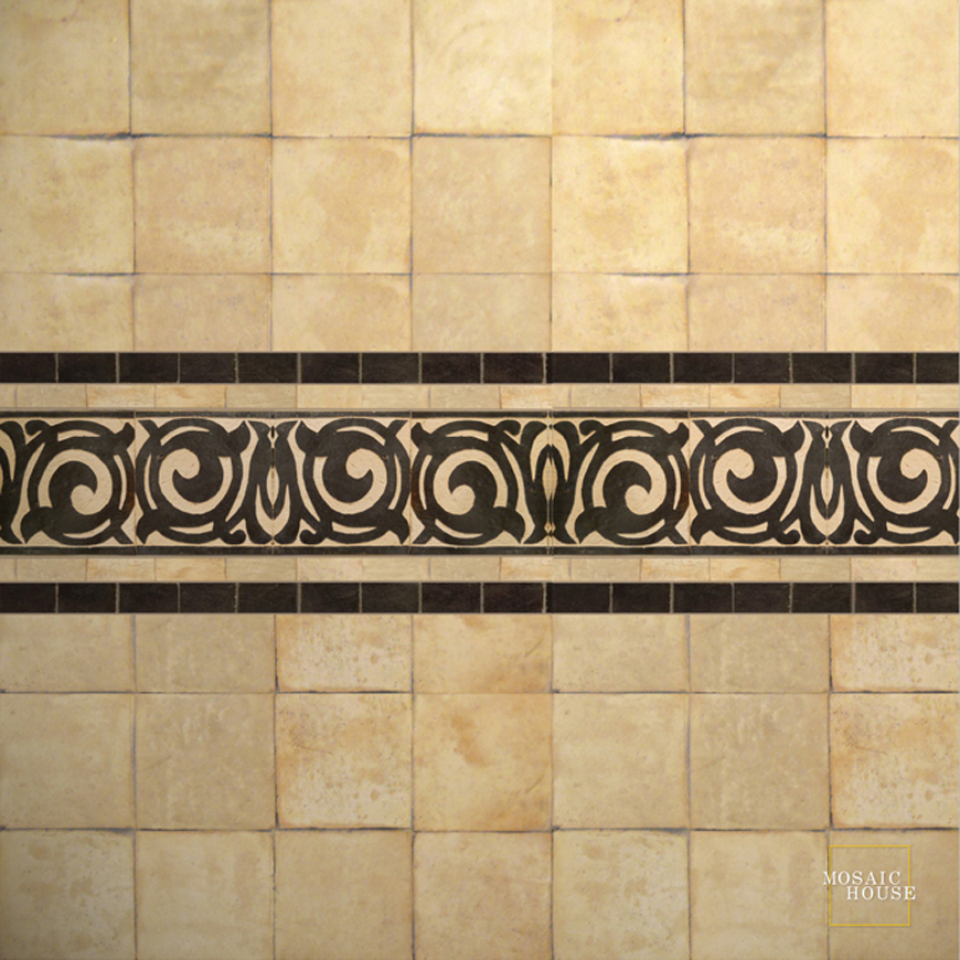 Mosaic House Moroccan tile Ceceile 6 Chiseled
 Black  chiseled border 