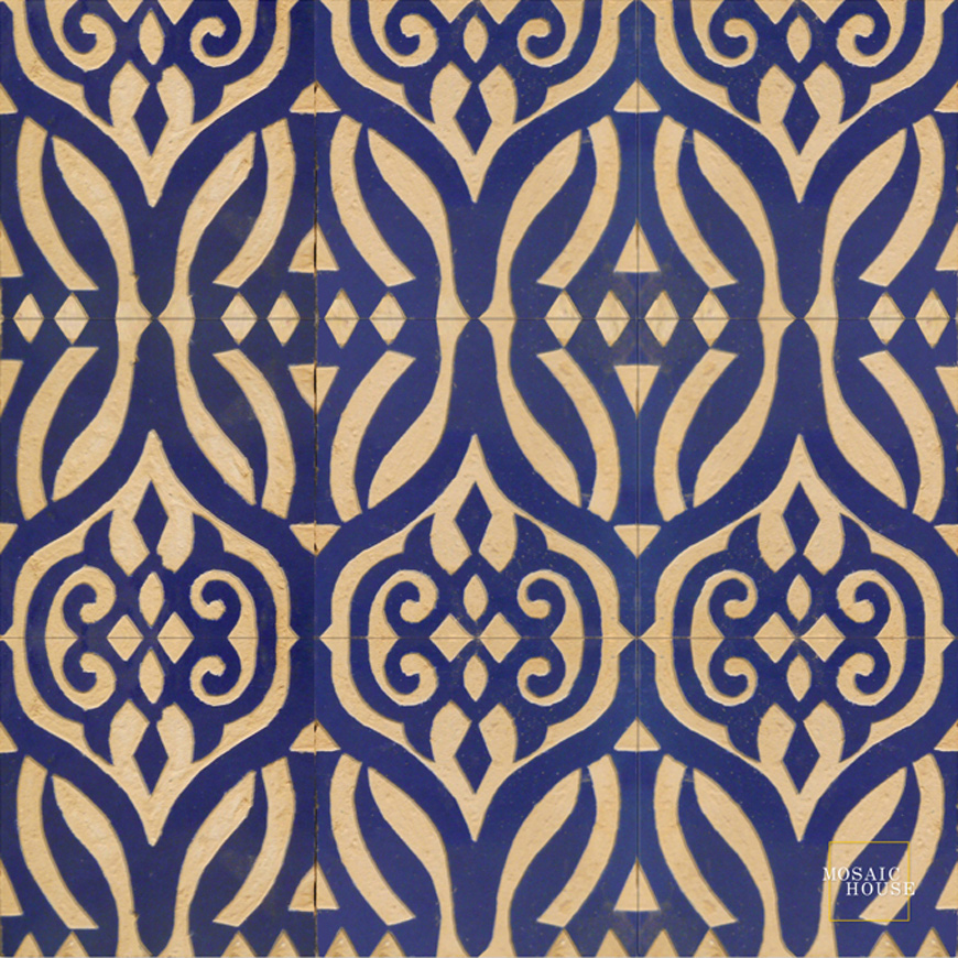 Mosaic House Moroccan tile Kadija 15 Chiseled

 Cobalt Blue  chiseled field 