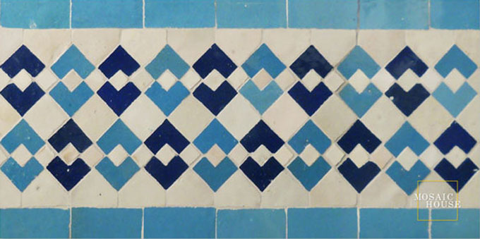 Mosaic House Moroccan tile Sarout D 13-15-1 Light Turquoise Cobalt Blue White  zellige, mosaic, zellij, border, glaze, traditional, classic 