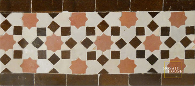 Mosaic House Moroccan tile Tarceeh 22-1-19 Light Pink White Brown  zellige, mosaic, zellij, border, glaze, traditional, intricate, stars, star 
