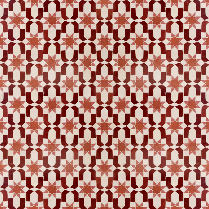 Mosaic House Moroccan tile Dazzle 1-7-4-22  White Red Rust Light Pink  zellige, mosaic, zellij, field, pattern, glaze 