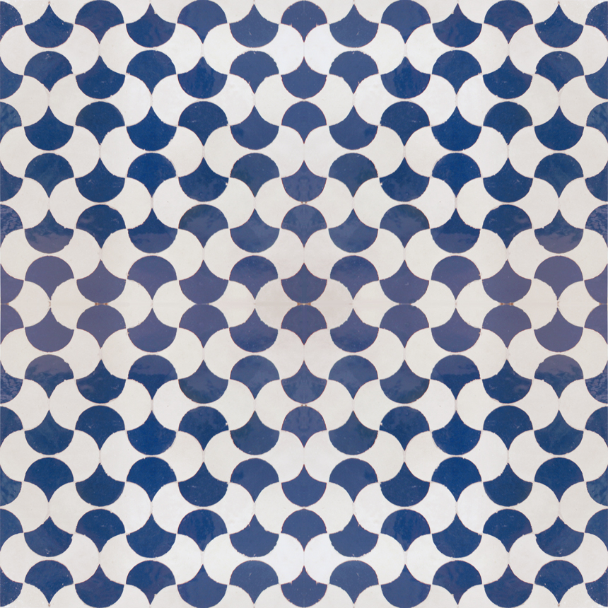 Mosaic House Moroccan tile Fleurs MOD 1-15 White Cobalt Blue  zellige, mosaic, zellij, field, pattern, glaze, fishscale, classic 