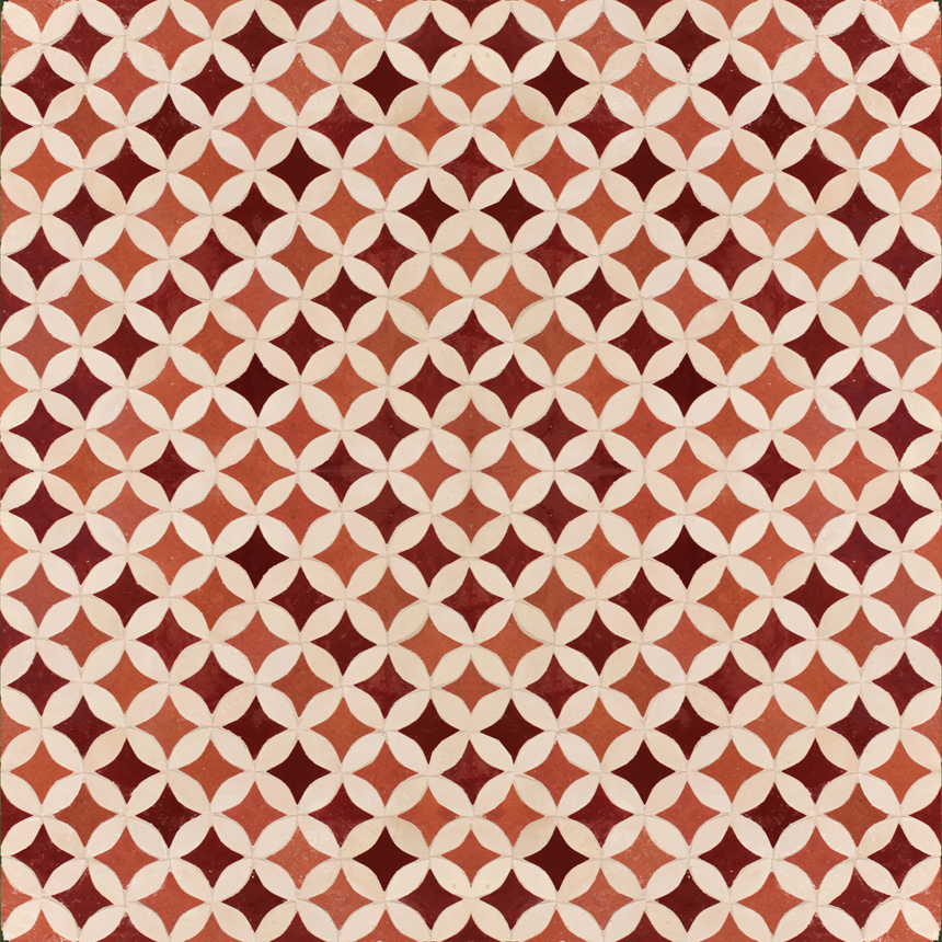 Mosaic House Moroccan tile Fleurs C 7-4-1 (horizontal) Red Rust White  zellige, mosaic, zellij, field, pattern, glaze 