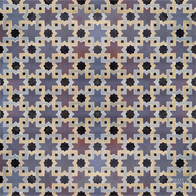 Mosaic House Moroccan tile Mogador 9-6-11-17 Purple Black Beige Sky blue  zellige, mosaic, zellij, field, pattern, glaze 