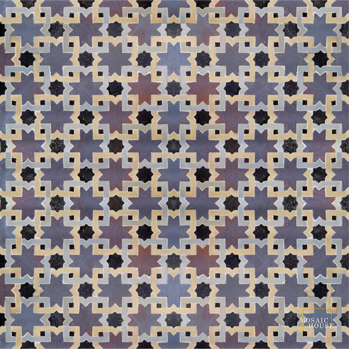 Mosaic House Moroccan tile Mogador 9-6-11-17 Purple Black Beige Sky blue zellige, mosaic, zellij, field, pattern, glaze