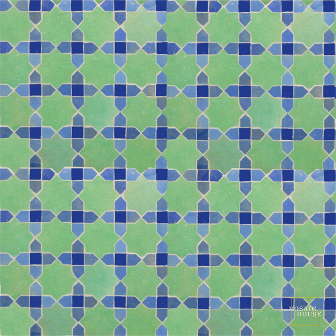 Mosaic House Moroccan tile Tanger C 12-2-15 Light Green Light Blue Cobalt Blue  zellige, mosaic, zellij, field, pattern, glaze, stars, classic 