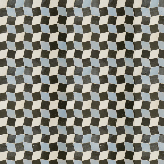 Mosaic House Moroccan tile Zak 1-6-17
 White Black Sky blue  zellige, mosaic, zellij, field, pattern, glaze 