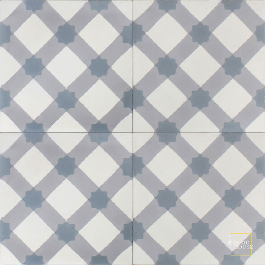 Mosaic House Moroccan tile Anemone C14-24-33 White Silver, gray Gray  cement, encaustic, field, pattern, star 