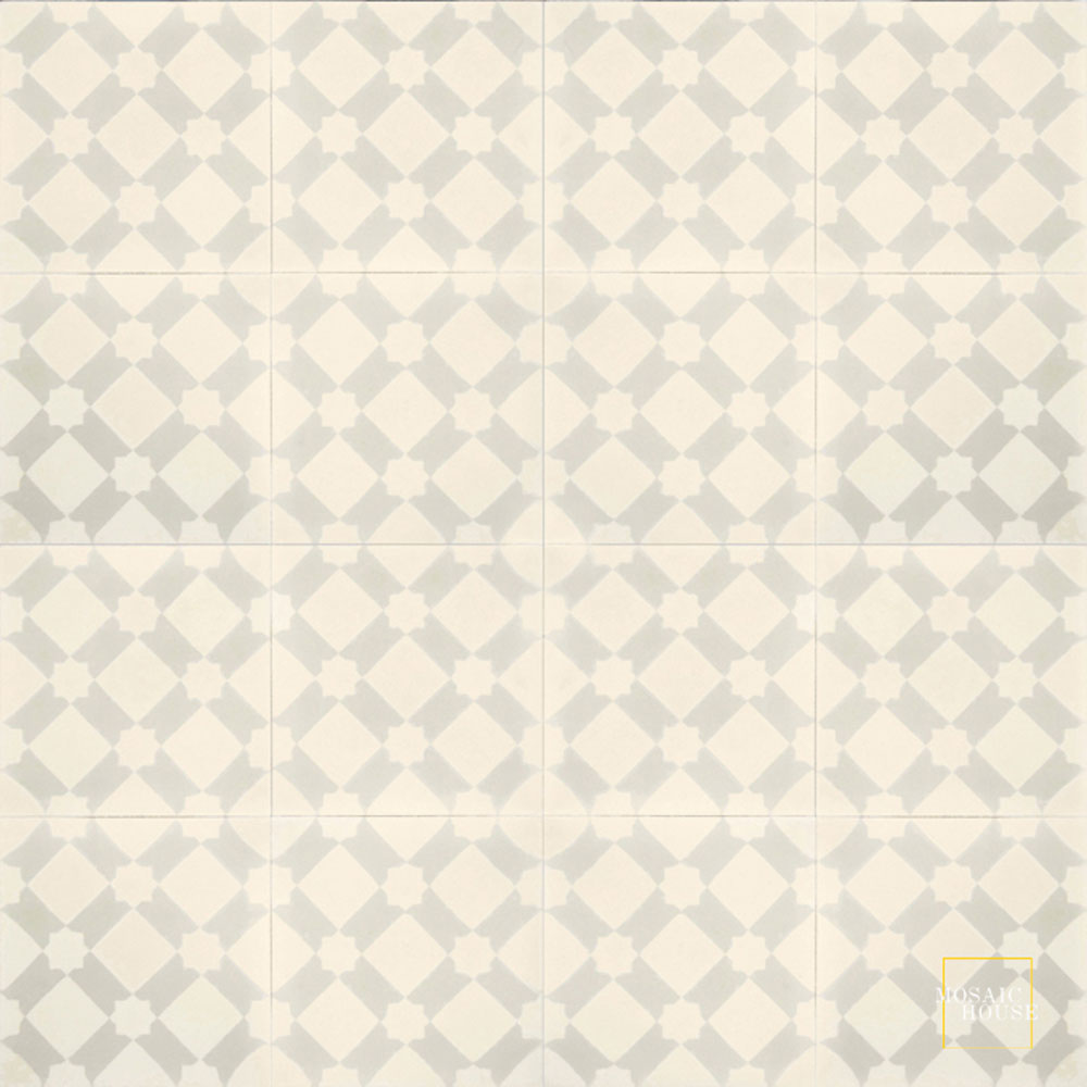 Mosaic House Moroccan tile Anemone C3-42 Cream, white Vanilla, gray cement, encaustic, field, pattern, star