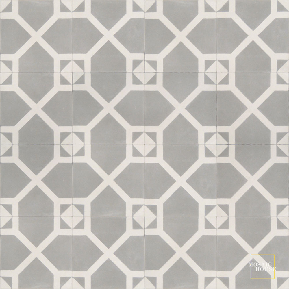 Mosaic House Moroccan tile Bordeaux C24-14 Silver, gray White  cement, encaustic, field, pattern 