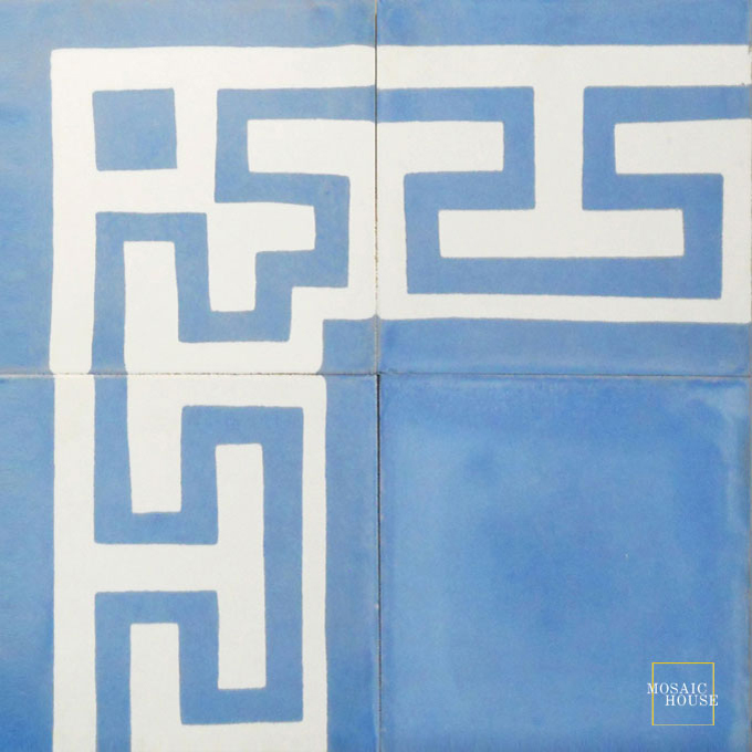 Mosaic House Moroccan tile Aralia Border C14-6 White Pacific Blue  cement, encaustic, border 