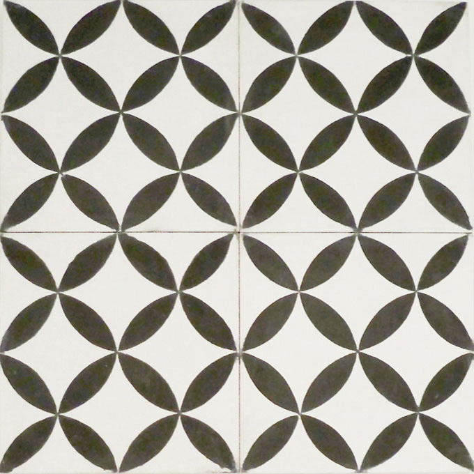 Mosaic House Moroccan tile Daisy C14-4 White Black  cement, encaustic, field, pattern 
