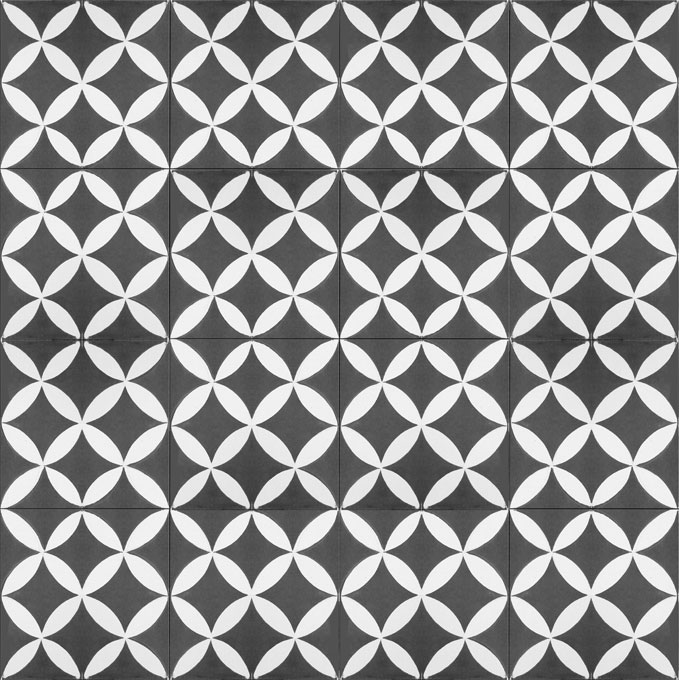 Mosaic House Moroccan tile Daisy C4-14 Black White  cement, encaustic, field, pattern 