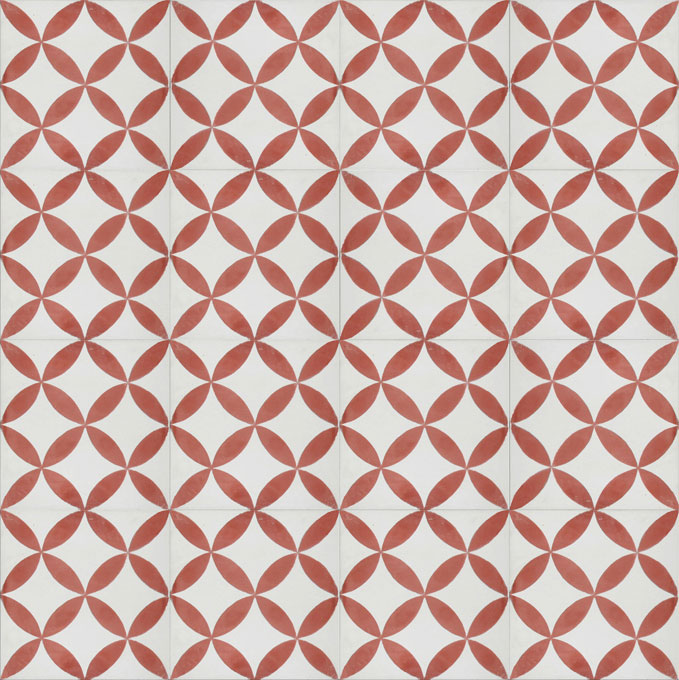 Mosaic House Moroccan tile Daisy C14-10 White Brick Red  cement, encaustic, field, pattern 