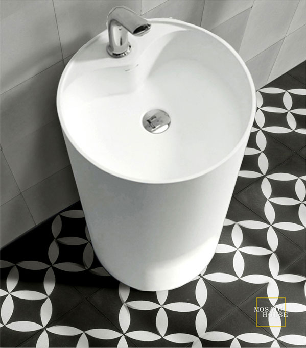 Mosaic House Moroccan tile Daisy Mini C4-14 Black White  cement, encaustic, field, pattern 