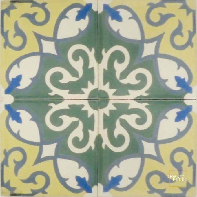 Mosaic House Moroccan tile Lucifer C2-13-29-14-11 Yellow Evergreen Azur Blue White Blue  cement, encaustic, field, pattern 