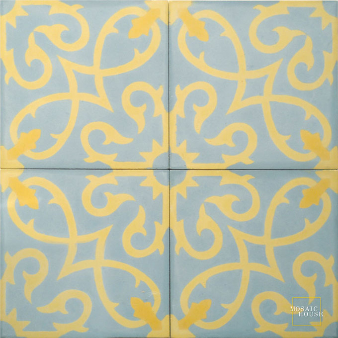 Mosaic House Moroccan tile Lucifer C39-2-15 Sky Blue Yellow Ochre, yellow, orange  cement, encaustic, field, pattern 