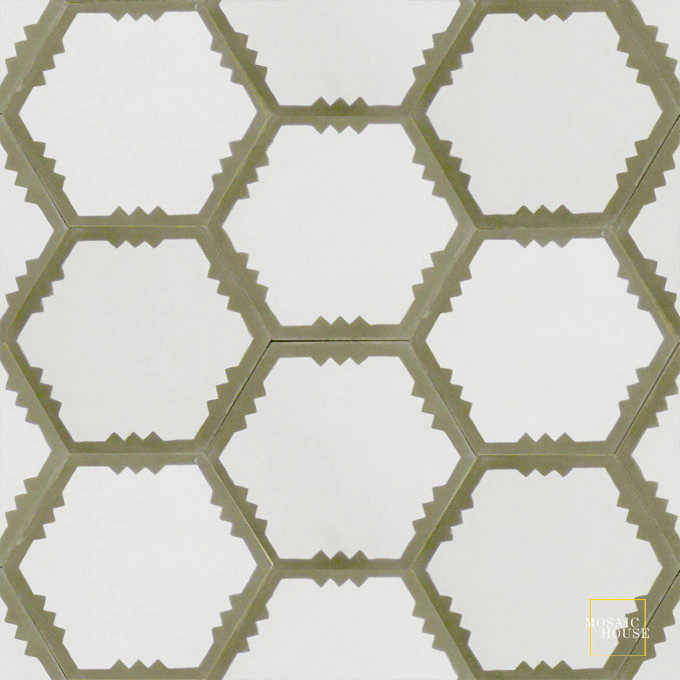 Mosaic House Moroccan tile Parisienne Art C14-34 White Aged Copper, gray  cement, encaustic, field, pattern 