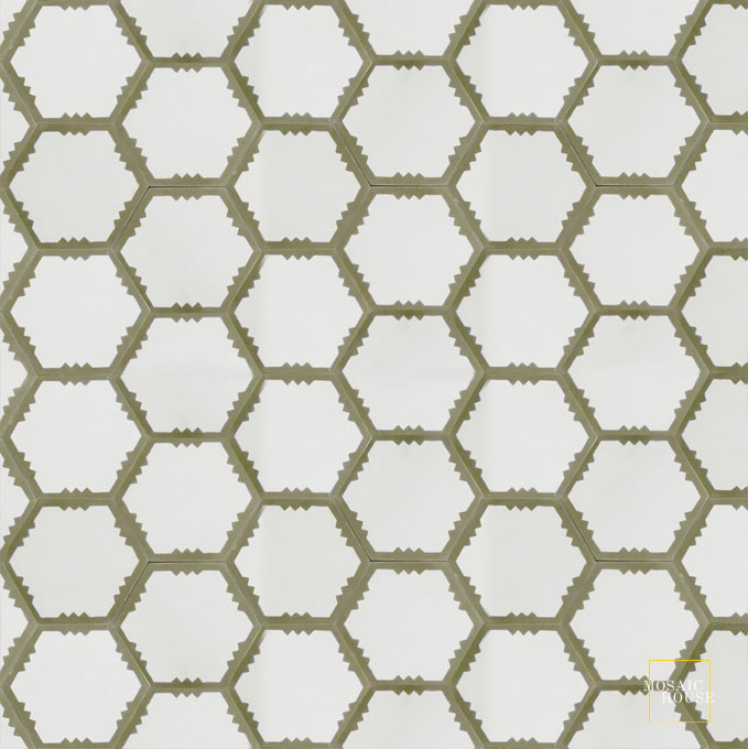 Mosaic House Moroccan tile Parisienne Art C14-34 White Aged Copper, gray  cement, encaustic, field, pattern 