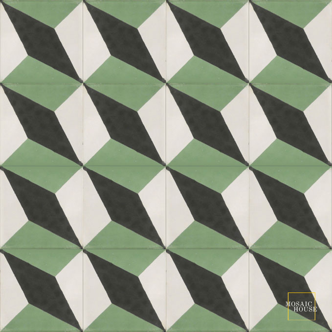 Mosaic House Moroccan tile Sailor C4-14-30 Black White Spring Green  cement, encaustic, field, pattern, modern, geometric 