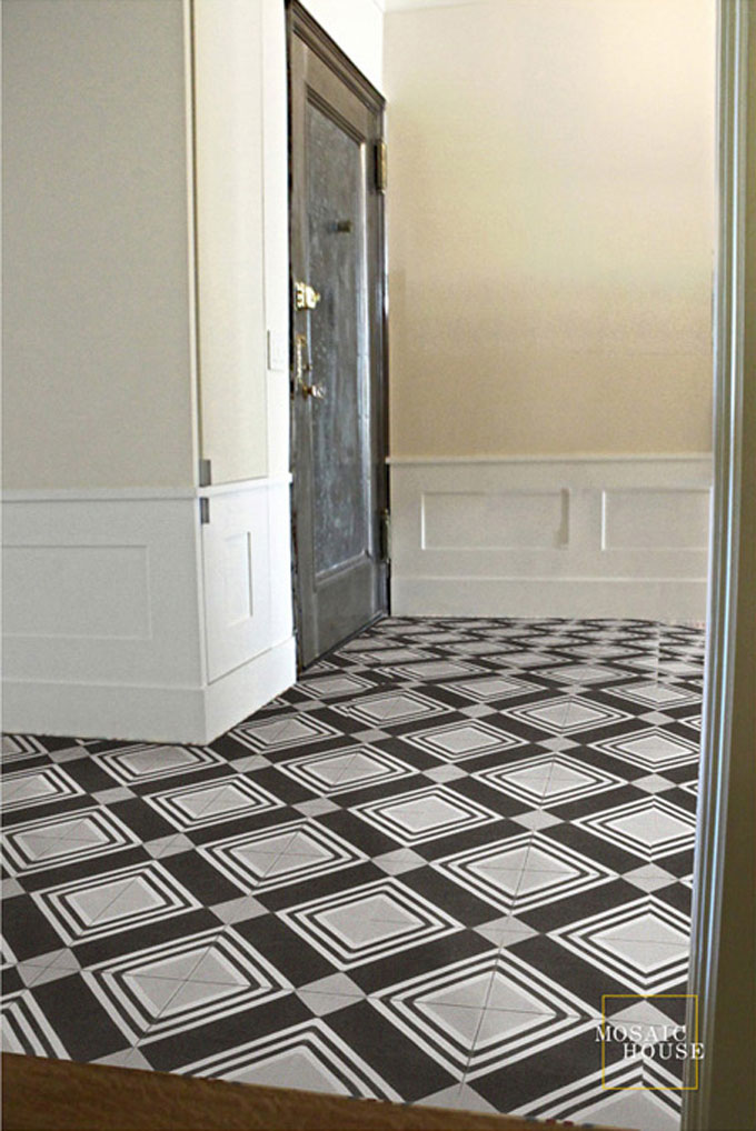 Mosaic House Moroccan tile Tirol C4-14-24 Black White Silver, gray  cement, encaustic, field, pattern, classic, geometric 
