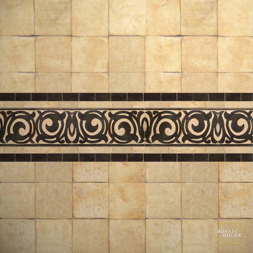 Mosaic House Moroccan tile Ceceile 6 Chiseled
 Black  chiseled border 
