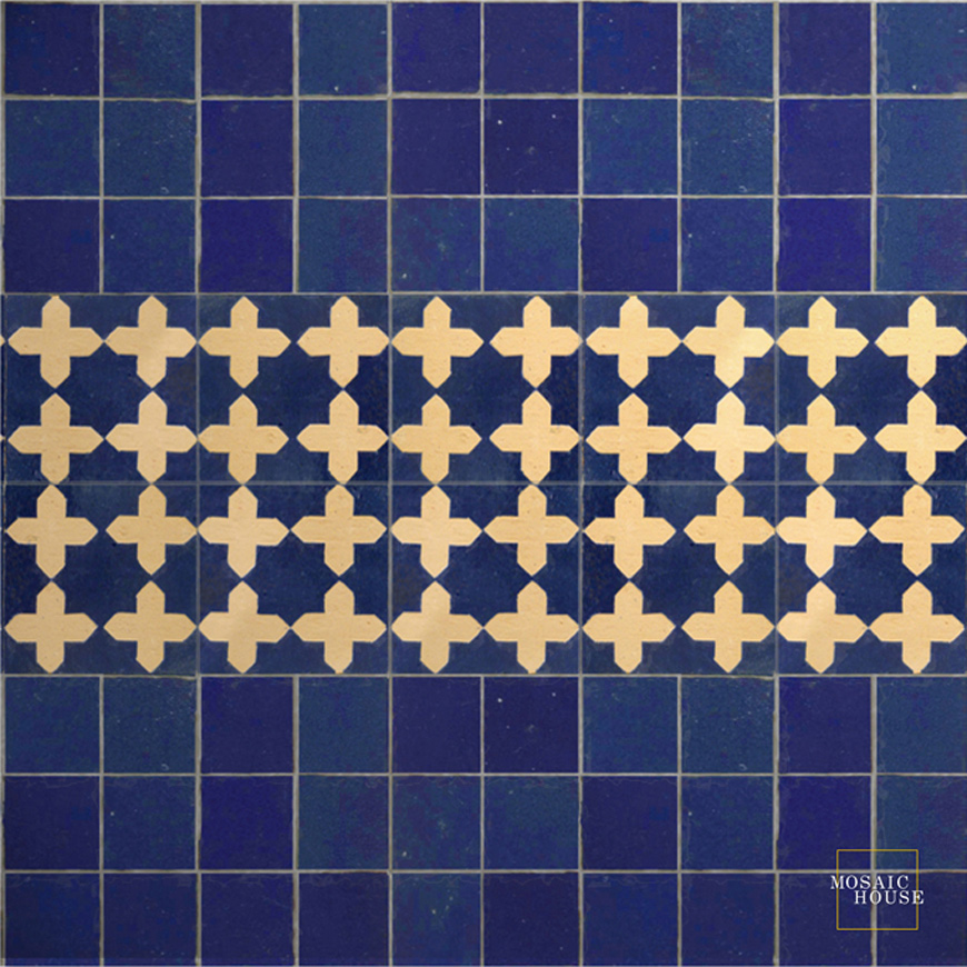 Mosaic House Moroccan tile Latef 15 Chiseled

 Cobalt Blue  chiseled field 