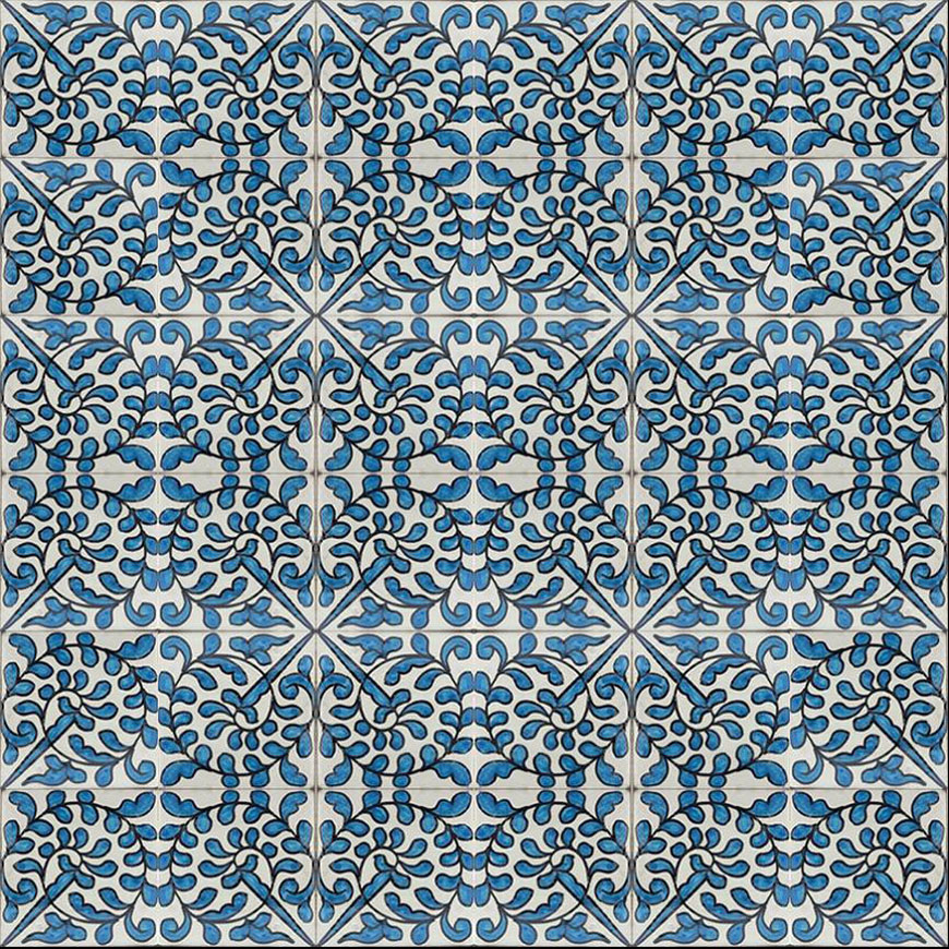 Mosaic House Moroccan tile Neptune 1-2 White Light Blue  hand painted handpainted 