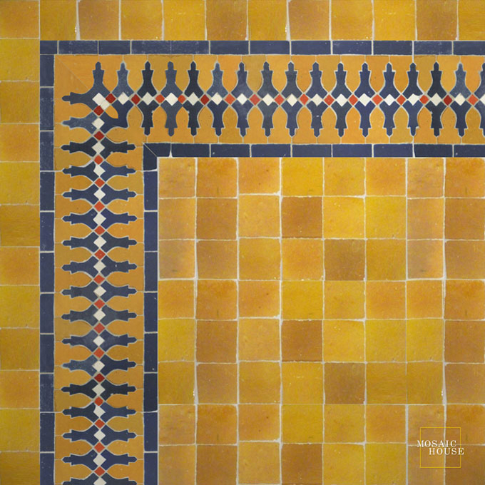 Mosaic House Moroccan tile Ank 8-15-1-7 Ochre Cobalt Blue White Red  zellige, mosaic, zellij, border, glaze 